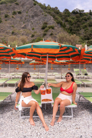 Stella Marina Beach Bar Aperol Spritz buckets in Cinque Terre, Italy